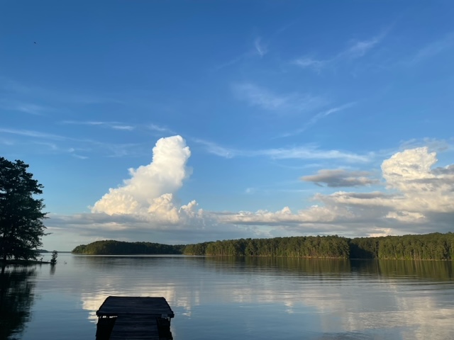 Clouds reflected in the still waters of Clarks Hill Lake at Abundance Point